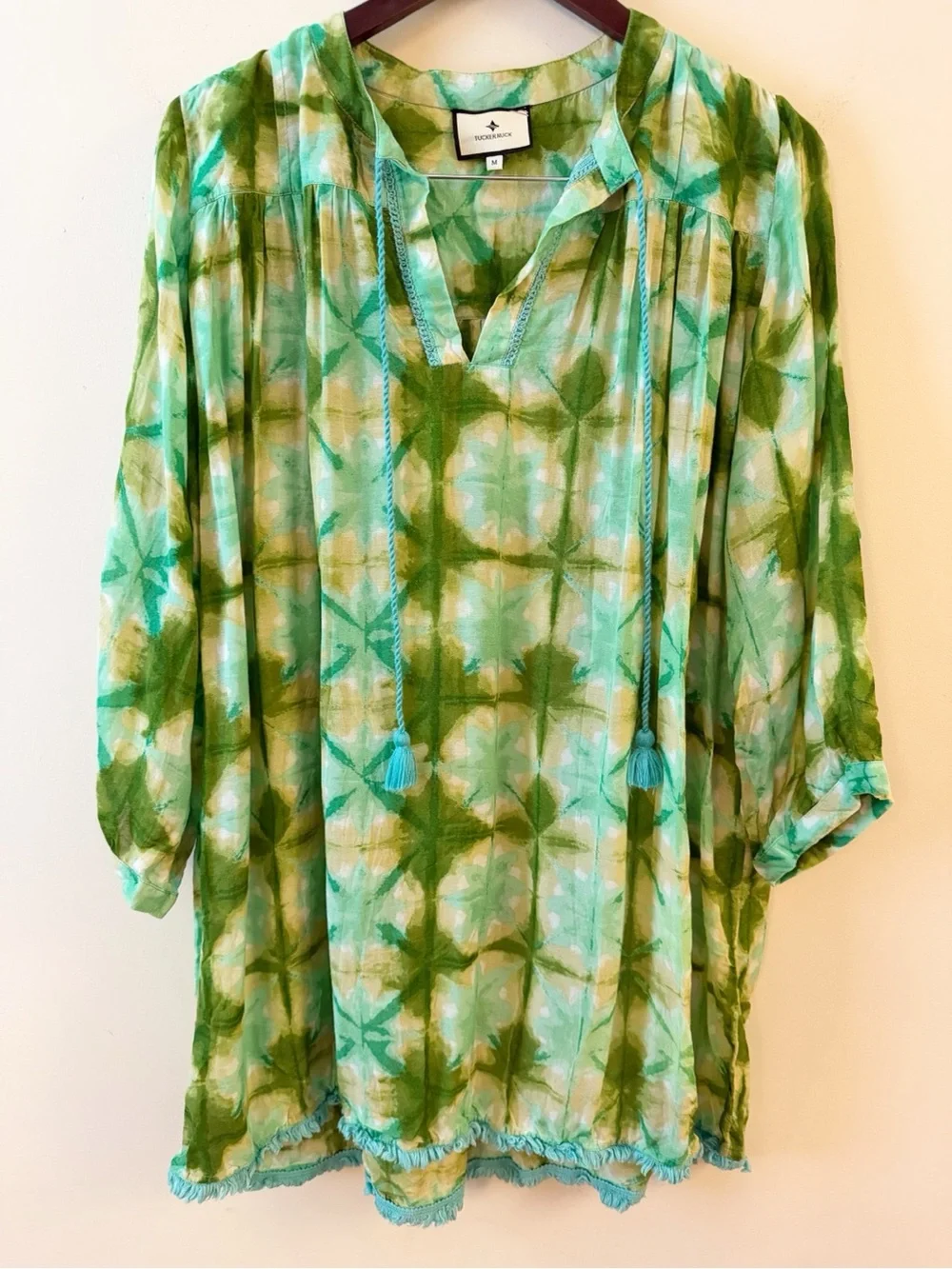 Tuckernuck Seafoam Medallion Bondi Coverup Caftan Size Medium Blue Green